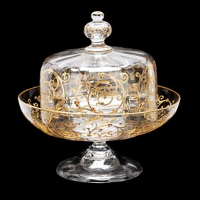 Venetian Style Engraved and Gilt Glass Server with Cloche