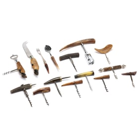 Collection of Corkscrews and Flatware with Horn and Hoof Handles