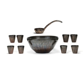AR Cole Pottery (Sanford, NC), Punch Bowl with Ladle and Eight Cups
