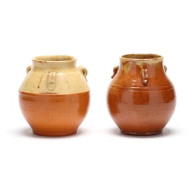 Two Orange and Yellow North Carolina Pottery Vases