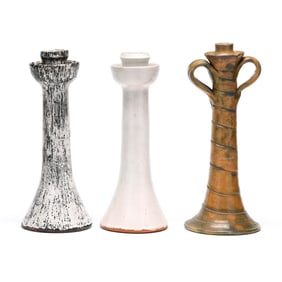 Three Southern Pottery Candlesticks