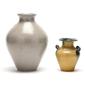 Attributed to C.R. Auman Pottery (NC), Two Pottery Vases