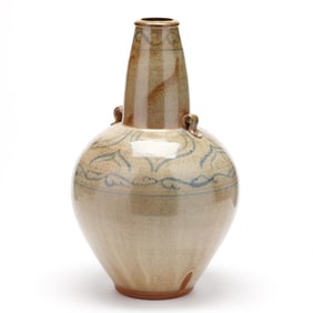 Daniel Johnston (Seagrove, NC), Tall Cobalt Decorated Stoneware Vessel