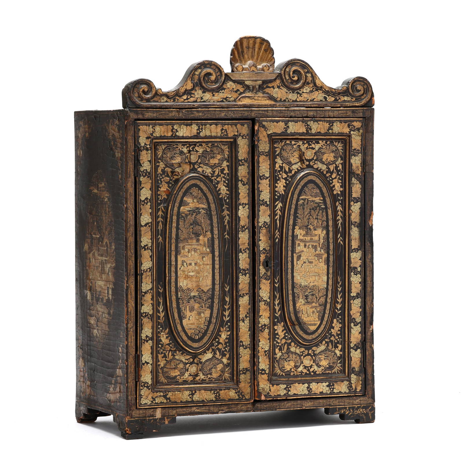Chinese Export Lacquered and Gilt Collector's Cabinet