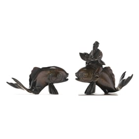 Two Chinese Bronze Fish Sculptures