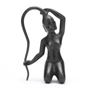 A Southeast Asian Small Bronze Buddhist Sculpture of Phra Mae Thorani