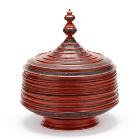 A Large Burmese Red Lacquered Offering Box