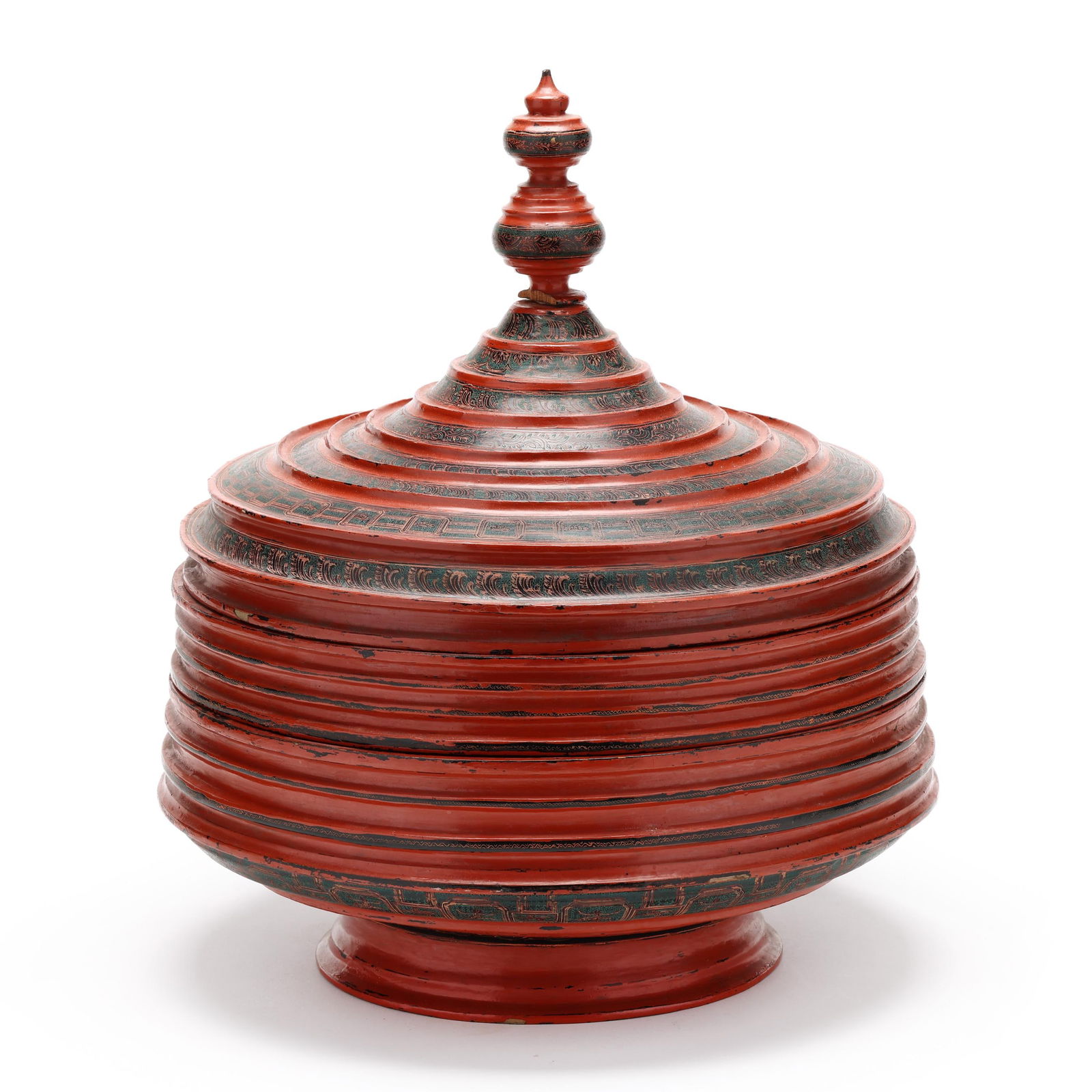 A Large Burmese Red Lacquered Offering Box (1 of 9)