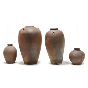 Four Japanese Unglazed Jars