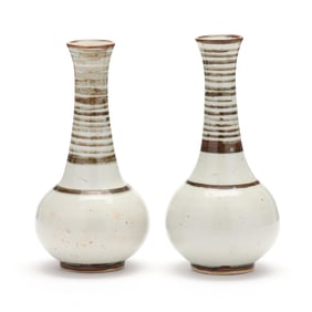A Pair of Asian Striped Pottery Vases