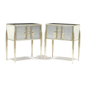 Theodore Alexander, Contemporary Pair of Tall Mirrored Credenzas