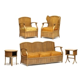 American Mid-Century Pencil Rattan Five Piece Lanai Set