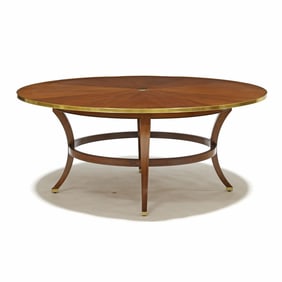 Modern History, Contemporary Neoclassical Style Mahogany and Brass Dining Table