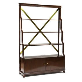 Modern History, Large Contemporary Mahogany and Brass Open Bookcase