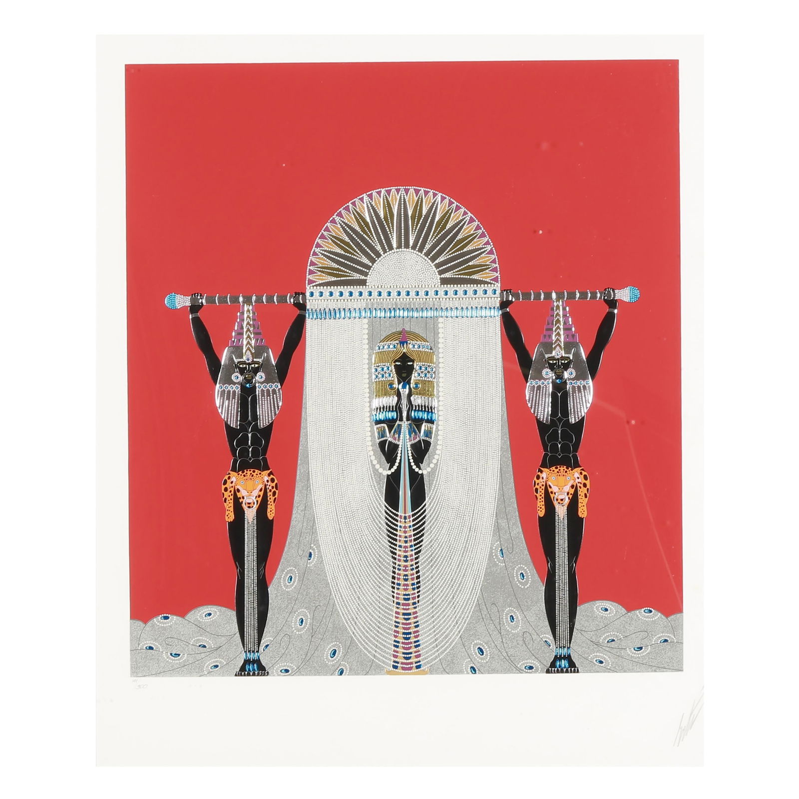 Erté (Romaine de Tirtoff) (Russian-French, 1892-1990), The Egyptian: Erté (Romaine de Tirtoff) (Russian-French, 1892-1990), The Egyptianserigraph in colors with foil and embossing, 1986, pencil signed and numbered 141/300 to lower margin, matted and framed. Frame dime