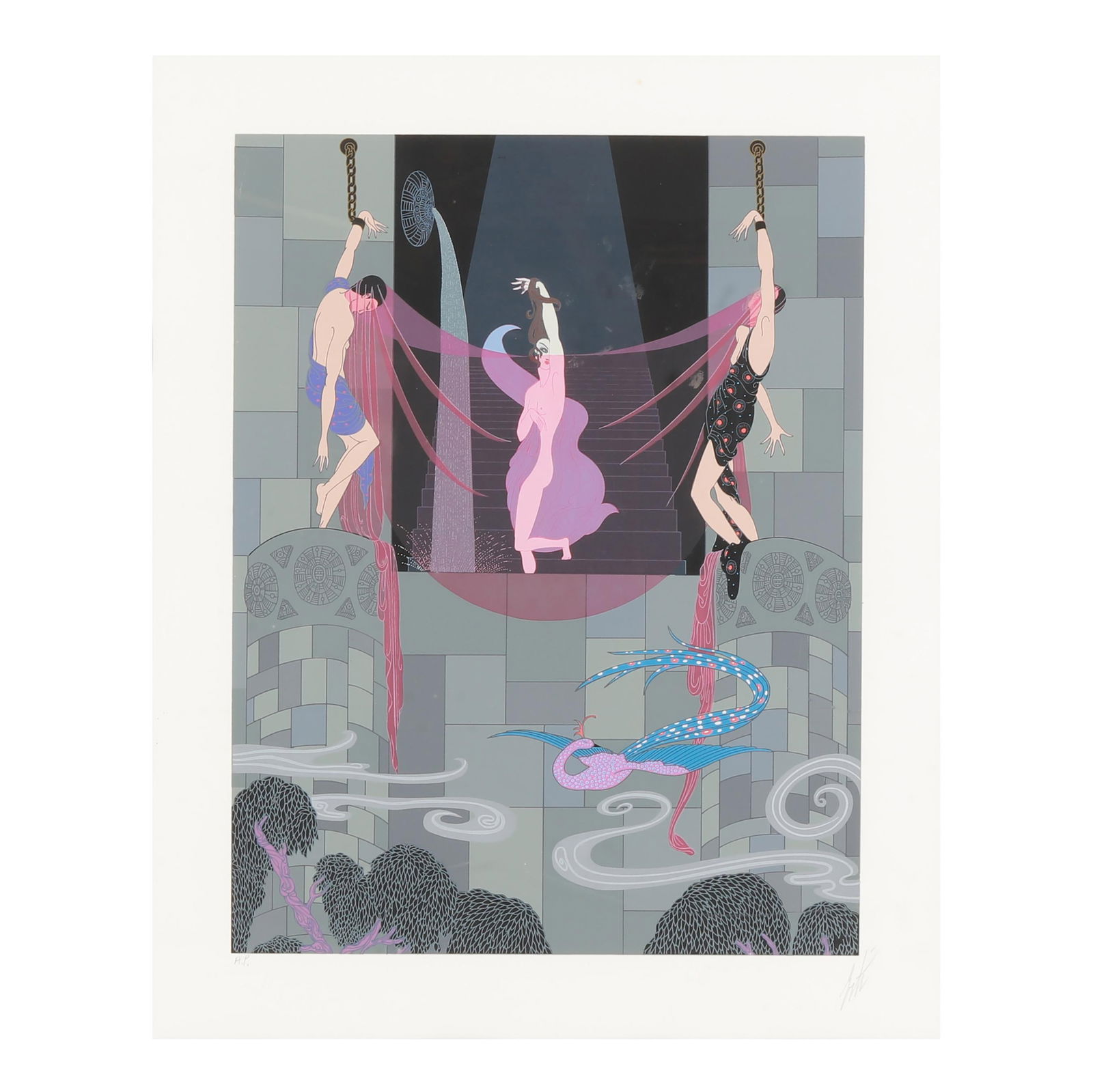 Erté (Romaine de Tirtoff) (Russian-French, 1892-1990), The Chaste Suzanna: Erté (Romaine de Tirtoff) (Russian-French, 1892-1990), The Chaste Suzannaserigraph in colors, 1980, pencil signed and marked as artist's proof aside from the regular edition, matted and framed. Frame