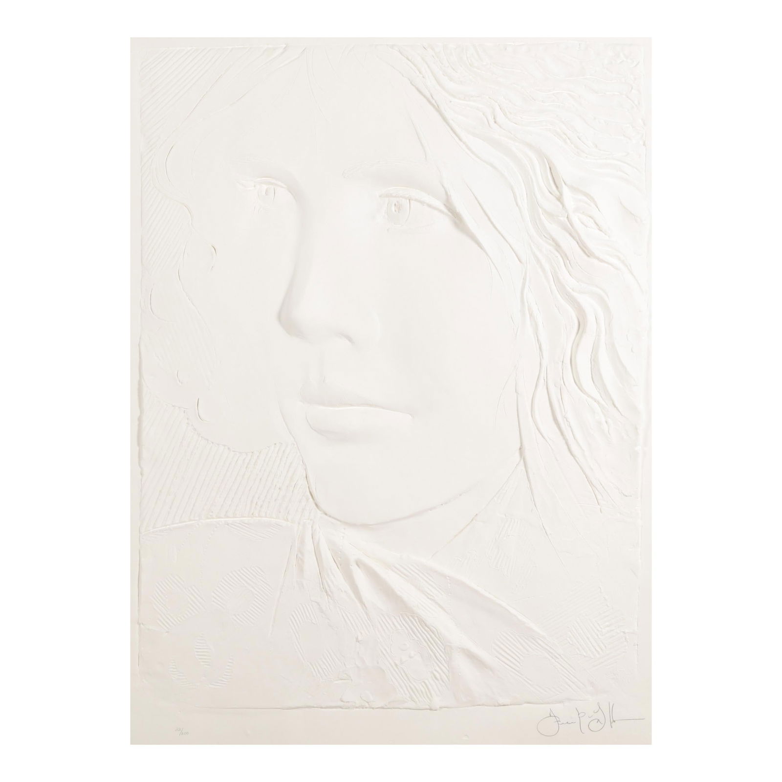 Frank Gallo (American, 1933-2019), Secrets: Frank Gallo (American, 1933-2019), Secretscast paper relief print, pencil signed and numbered 22/200 to lower margin, presented in a Plexiglass shadowbox frame. Sheet size 52 x 41 in.; Frame dimension