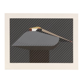 Charley Harper (American, 1922-2007),  Pelican in a Downpour