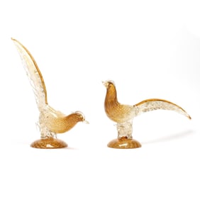 Pair of Murano Glass Table Pheasants