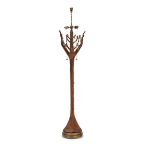 Leather and Brass Tree Form Floor Lamp