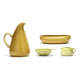 Russel Wright (American, 1904-1976), Four Modern Yellow Glazed Pottery Forms