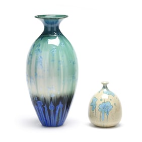 Two Blue and Green Crystalline Pottery Vases