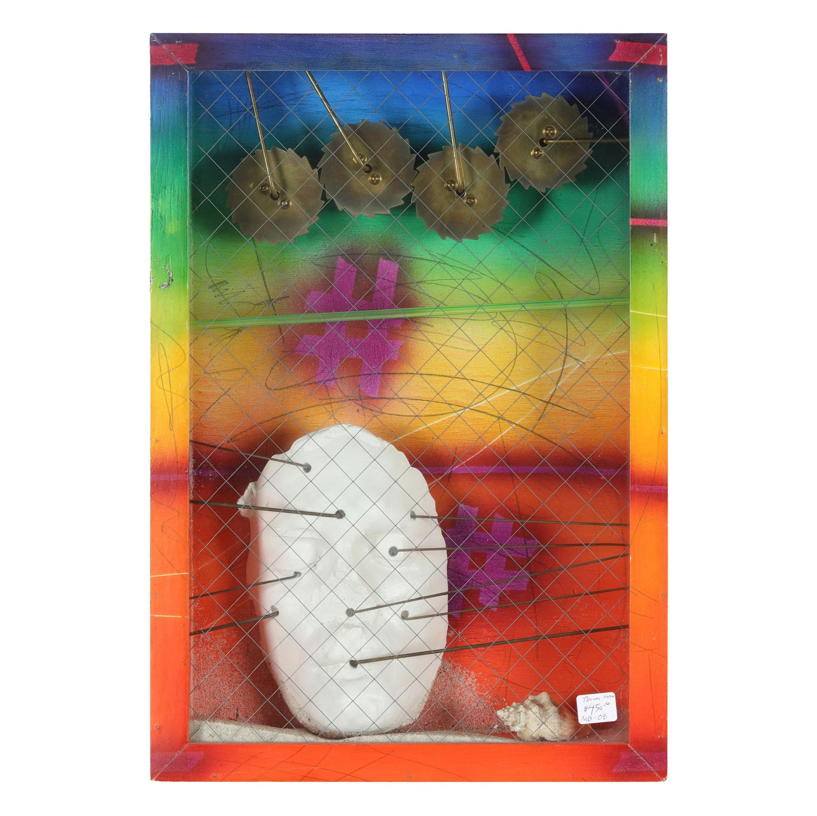 Thomas Mann (American/Louisiana, b. 1947), Self Portrait No. I: Thomas Mann (American/Louisiana, b. 1947), Self Portrait No. I1980, sculptural assemblage, comprised of wood, glass, plaster, acrylic, metal, sand and shell, polychrome, and graphite, the posterior in