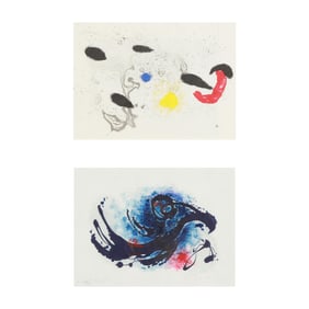 Two Framed Abstracts in the Manner of Miró, by John Wedda and Omar Coffers