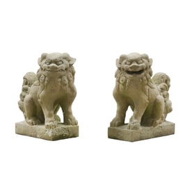 A Pair of Japanese Stone Guardian Komainu and Shishi Lions