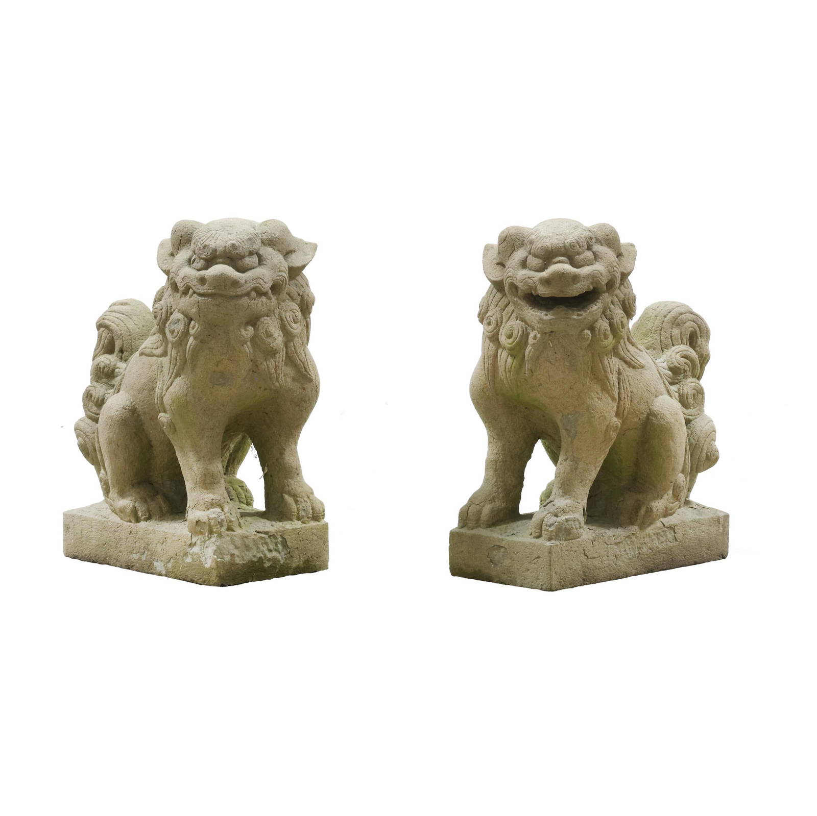 A Pair of Japanese Stone Guardian Komainu and Shishi Lions