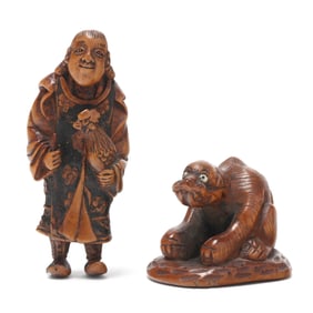 Two Japanese Carved Boxwood Netsuke