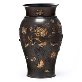 A Japanese Bronze and Mixed Metal Vase
