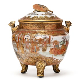 A Large Japanese Yokohama Porcelain Kutani Koro with Cover