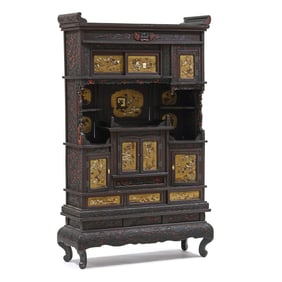 An Exceptional Japanese Carved Wood and Shibayama Cabinet