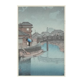 Kawase Hasui (Japanese, 1883-1957),  Rainy Season at Ryoshimachi, Shinagawa
