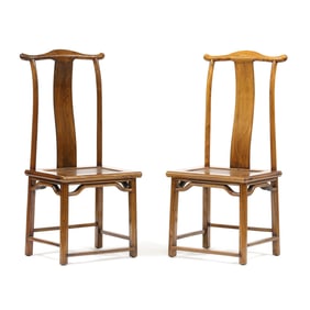 A Pair of Chinese Side Chairs with Rattan Seats