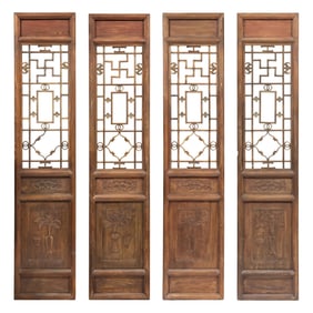 A Set of Four Chinese Carved Lattice Wood Door Panels