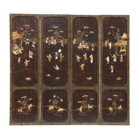 A Chinese Four Panel Painted Screen with Inlay