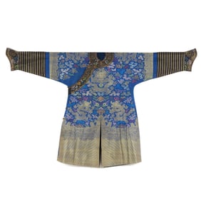 A Chinese Blue Ground Nine Dragon Robe