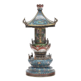 A Very Rare Chinese Cloisonne Pagoda Incense Burner