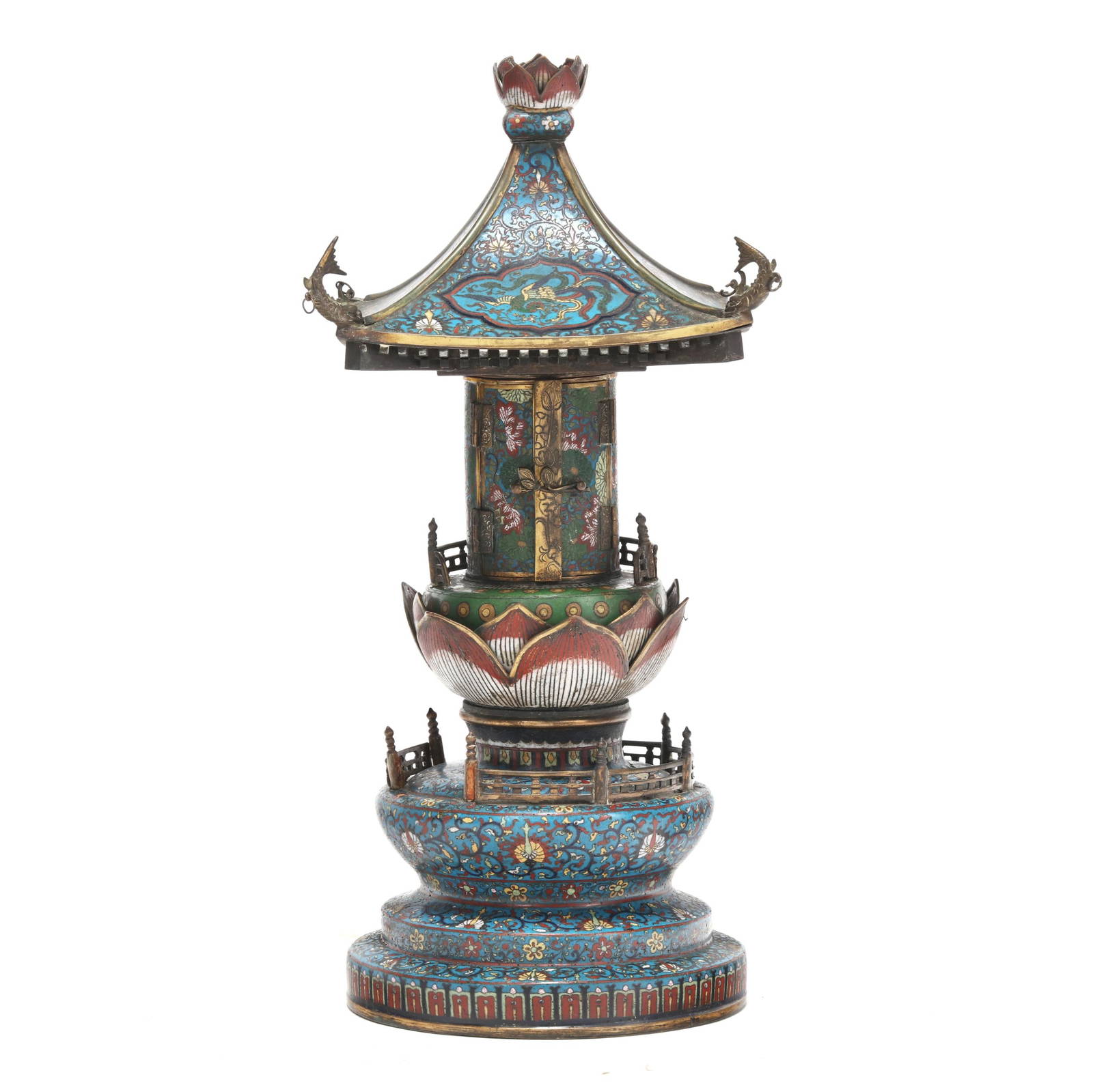A Very Rare Chinese Cloisonne Pagoda Incense Burner