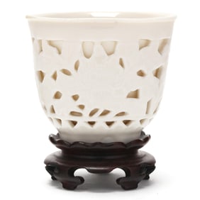 A Chinese Porcelain Blanc De Chine  Linglong  Reticulated Cup