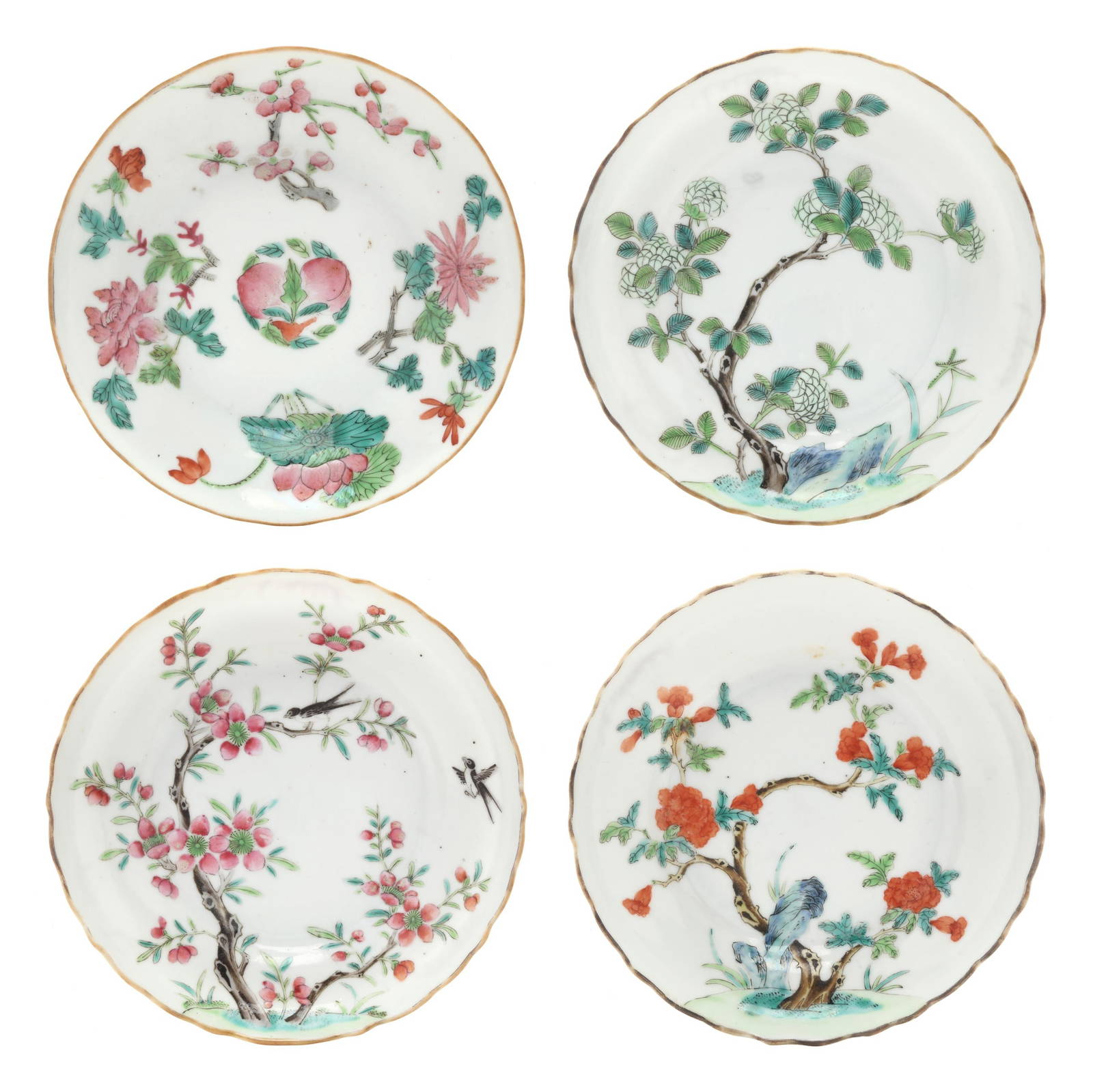 A Set of Four Chinese Porcelain Famille Rose Dishes