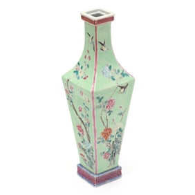 A Chinese Light Green Vase with Flora