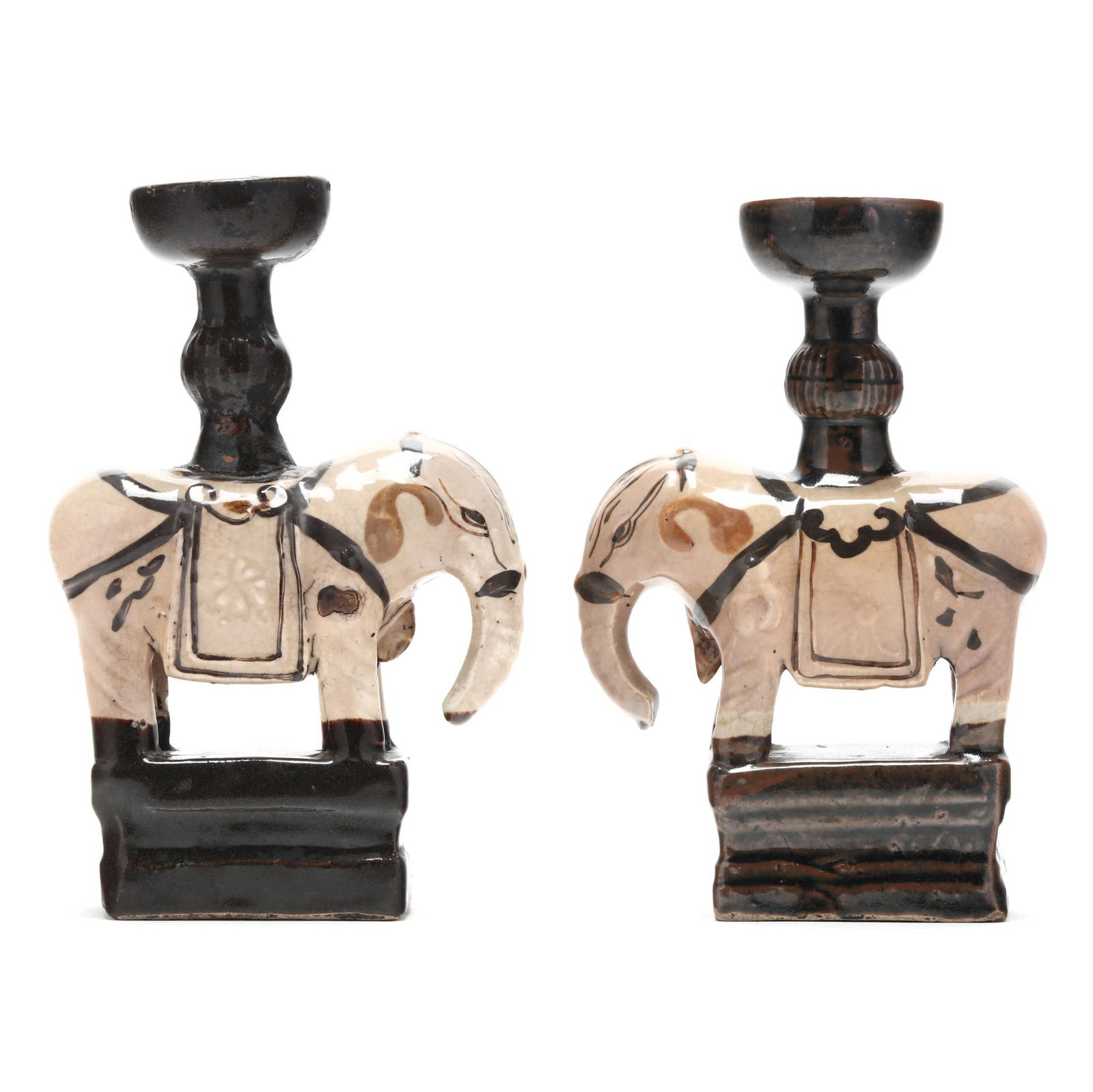 A Pair of Chinese Cizhou Elephant Candle or Incense Holders