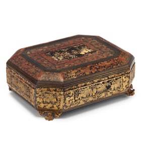 A Very Fine Chinese Export Lacquer and Gilt Game Box