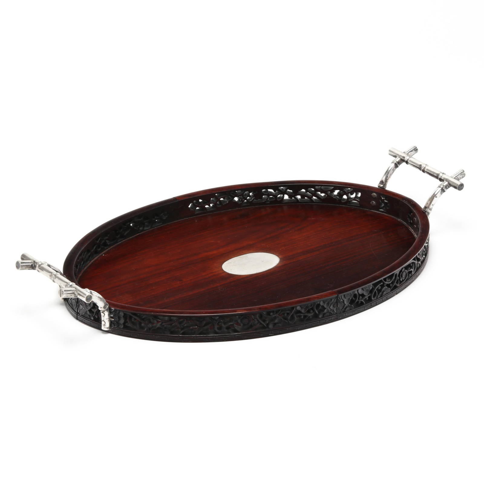 A Silver and Rosewood Chinese Tray by Tuck Chang