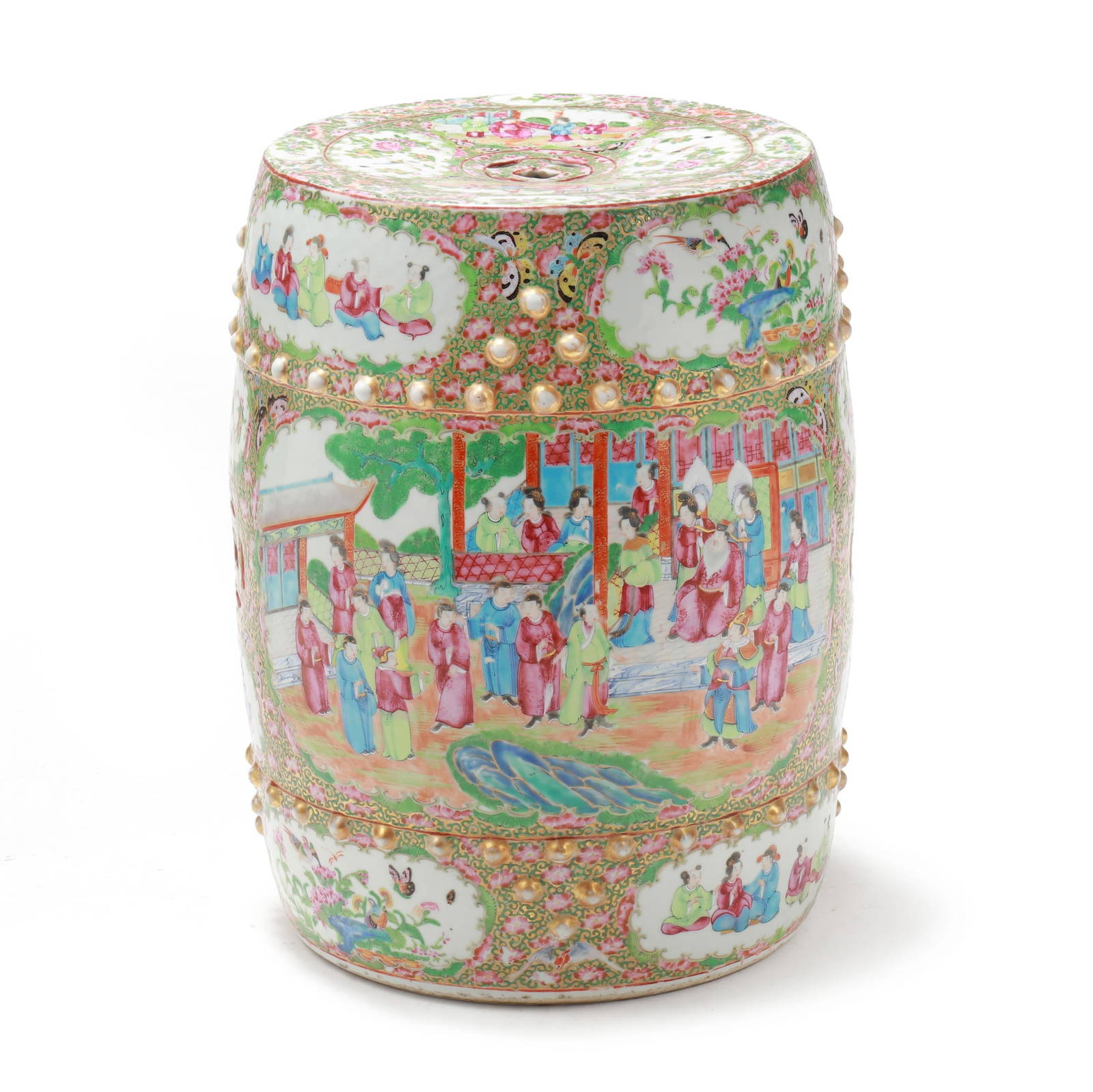 A Chinese Export Porcelain Rose Medallion Garden Stool
