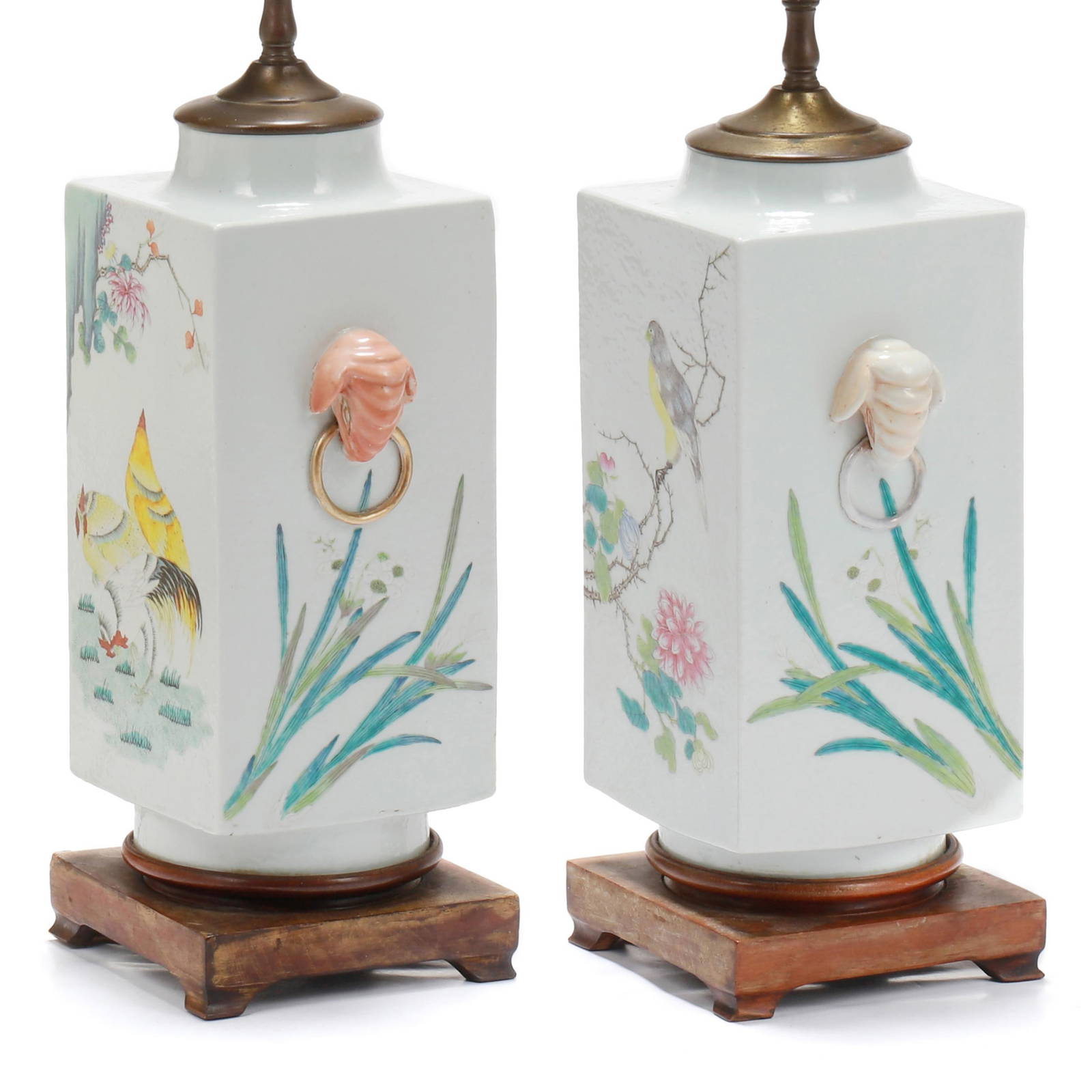 A Pair of Chinese Porcelain Cong Shaped Vase Lamps