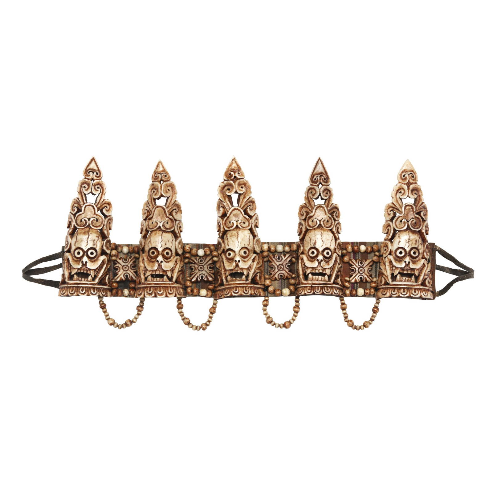 A Tibetan Buddhist Tantric Ritual Carved Bone Crown